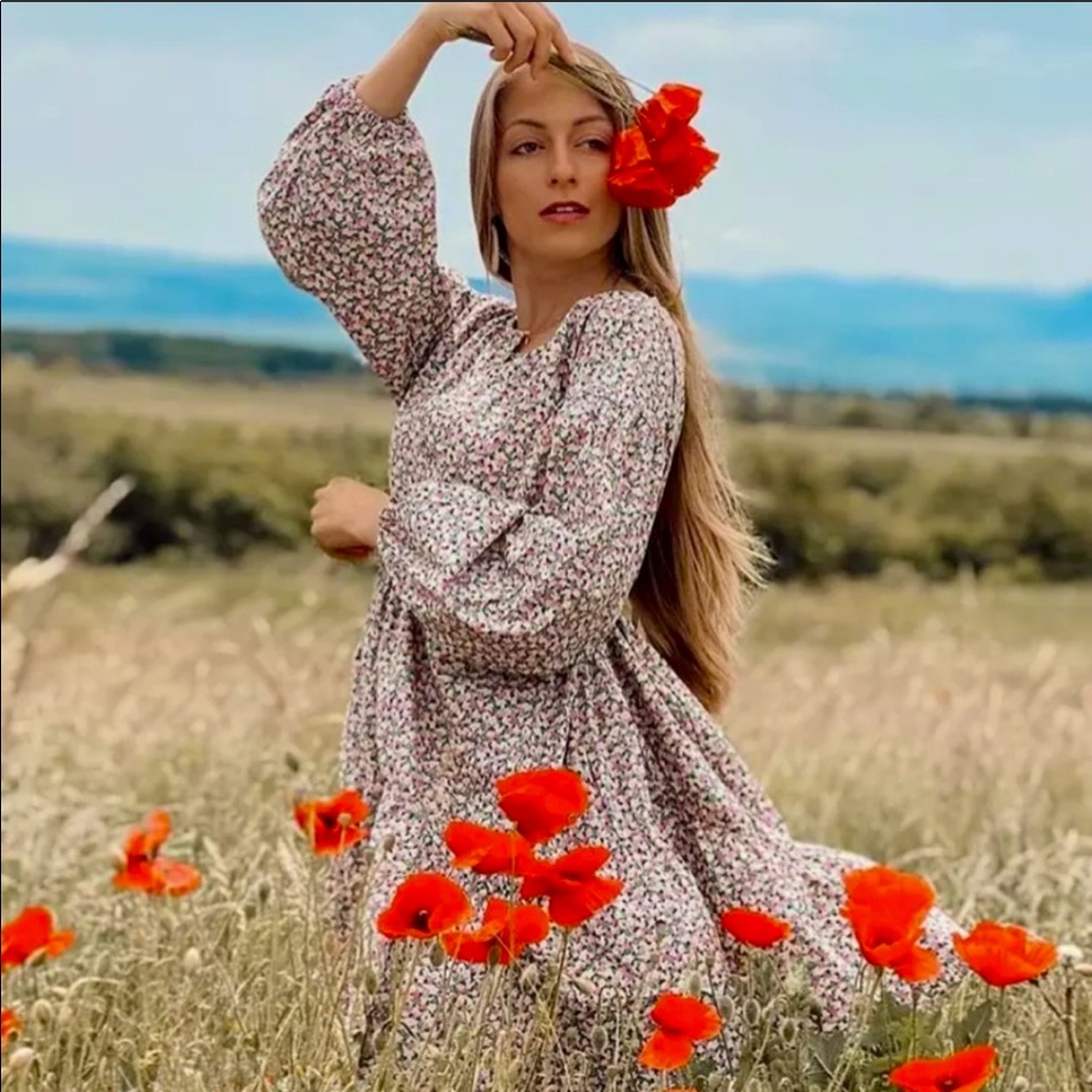 H&M Floral oversized A line Mini Full sleeve Dress - Picture 3 of 16